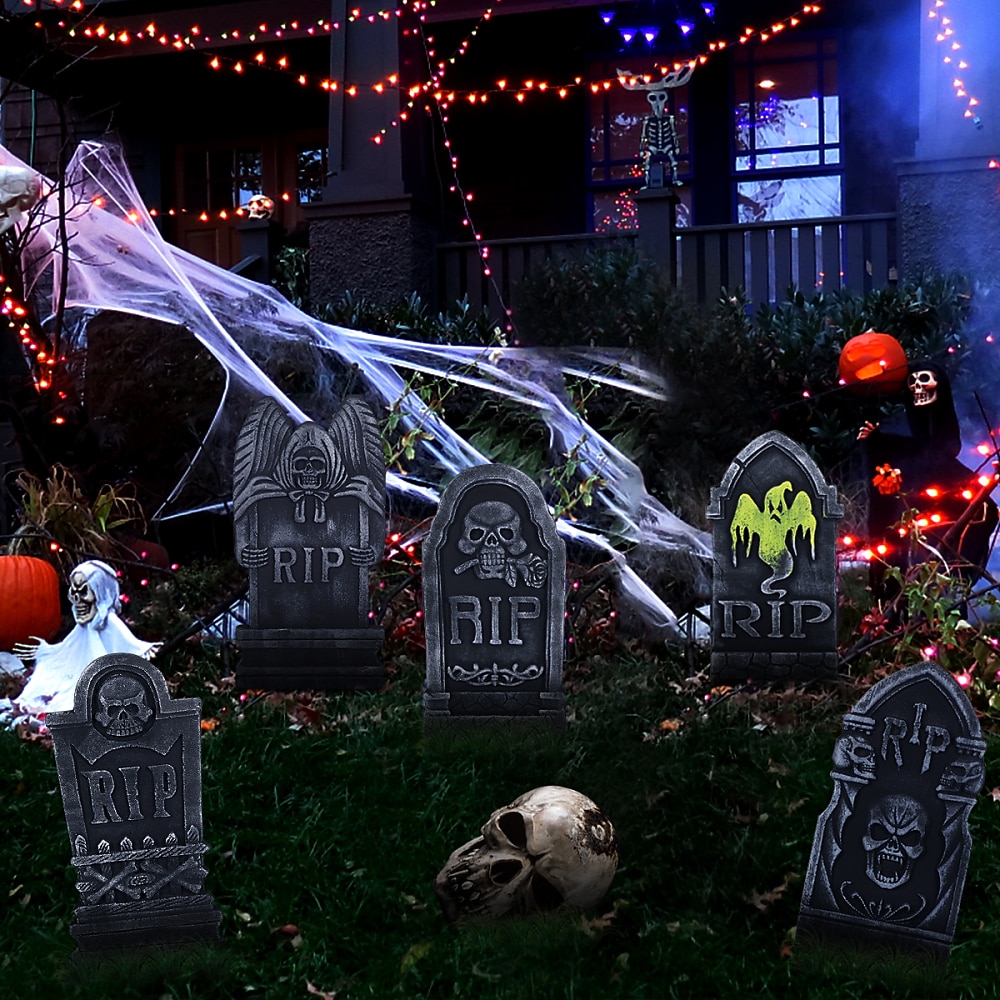 5ks halloweenských náhrobních dekorací realistické a opakovaně použitelné strašidelné dekorace na dvorek a doplňky 2025 - $12.49 –P1