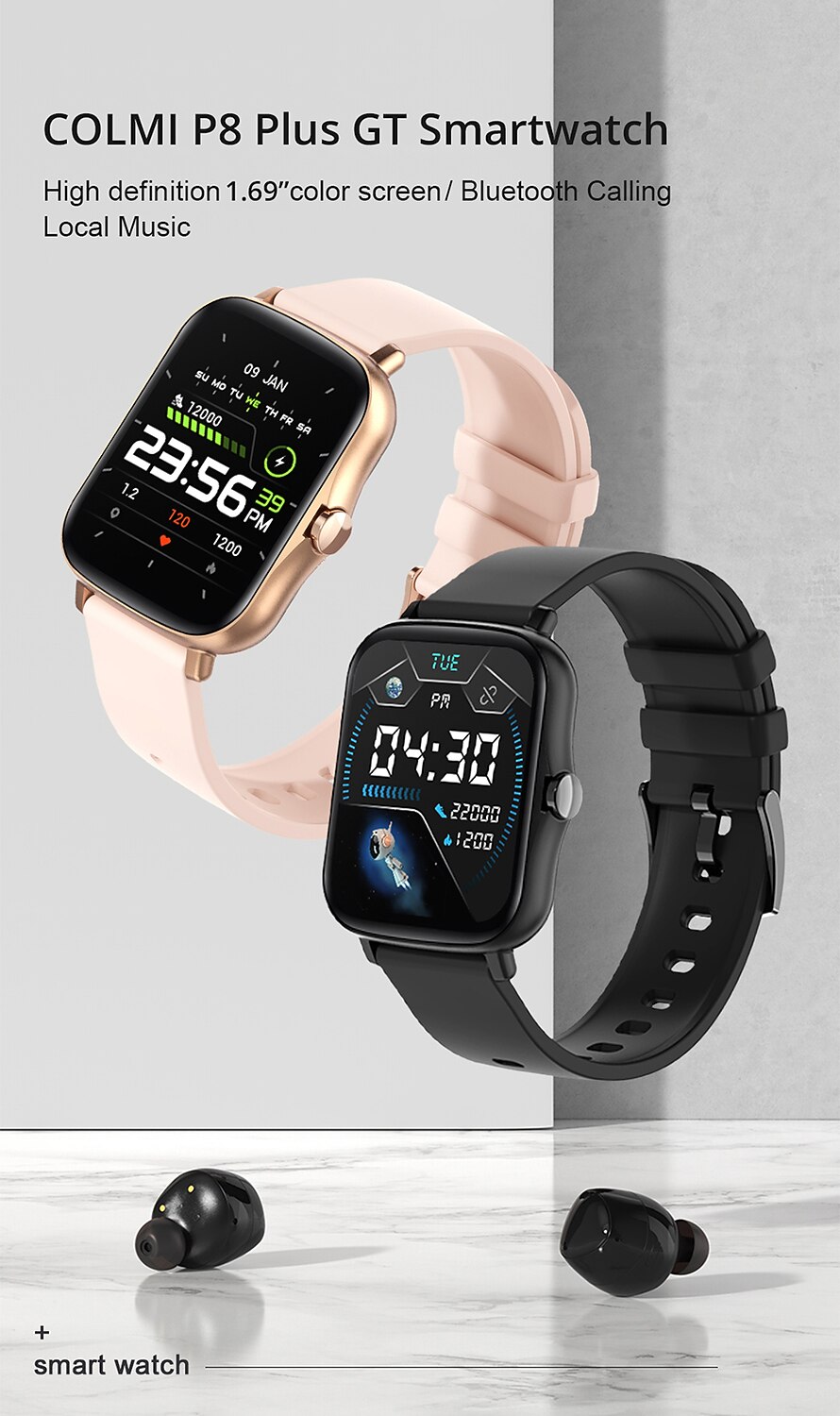 COLMI P8 Plus Smart Watch 1.69 inch Smartwatch Fitness Running Watch  Pedometer Sleep Tracker Heart Rate Monitor Compatible with Smartphone Women  Men Long Standby Step Tracker Custom Watch Face IP 67 2022 - US $40.15