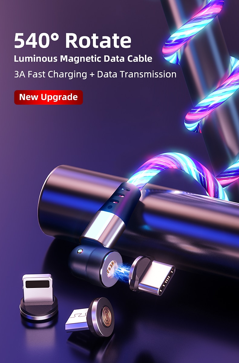 Универсальный зарядный кабель 3,3 фута 6,6 футов USB A на Lightning/микро/USB C 3 A Кабель для зарядки Быстрая зарядка 3 в 1 Магнитный Вращение на 540° Назначение Samsung Xiaomi Huawei 2025 - $18.99 –P1