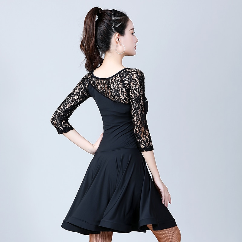 Latin Dance Dress Lace Women's Performance Party 3/4 Length Sleeve High Ice Silk 2025 - $47.99 –P1