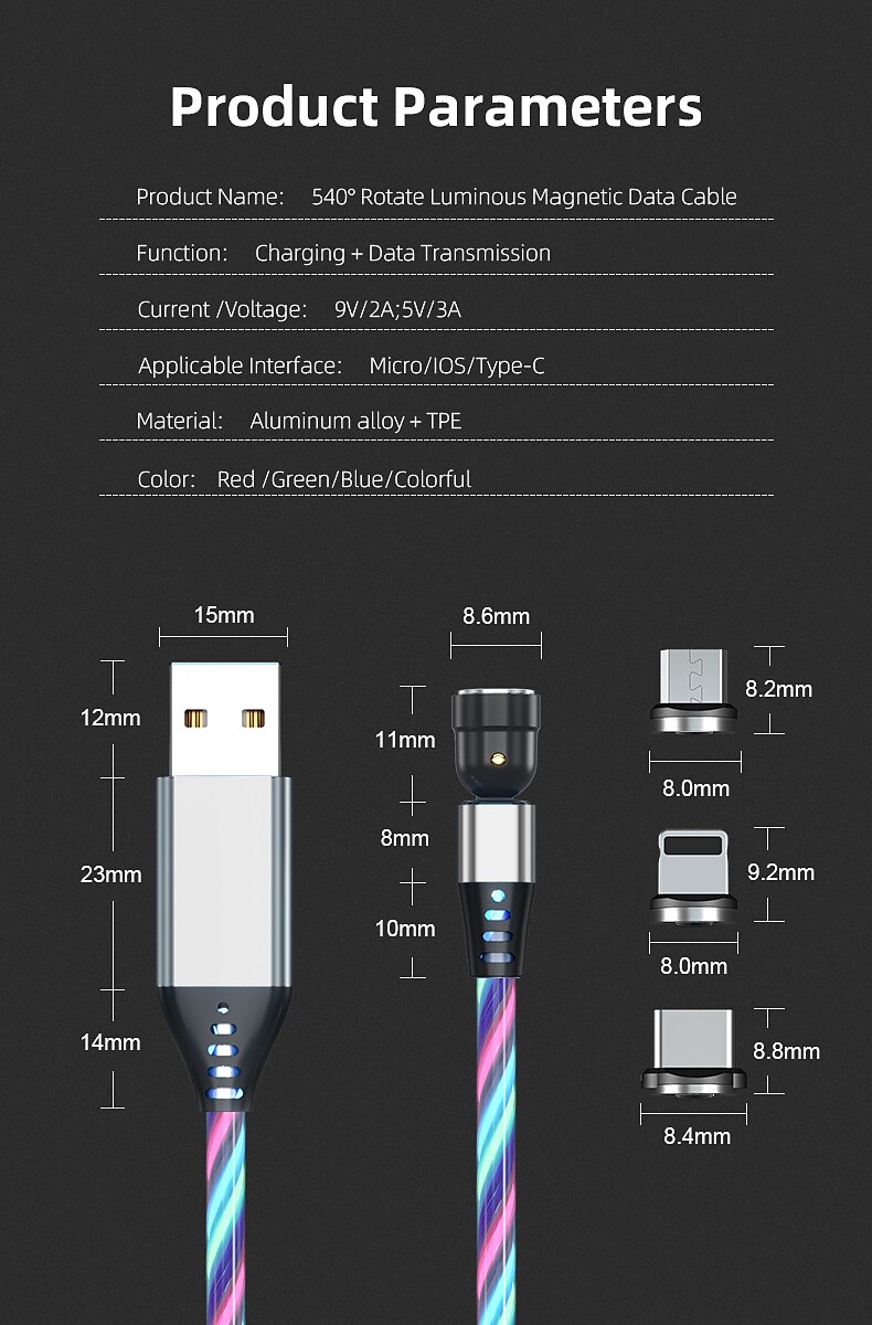 Универсальный зарядный кабель 3,3 фута 6,6 футов USB A на Lightning/микро/USB C 3 A Кабель для зарядки Быстрая зарядка 3 в 1 Магнитный Вращение на 540° Назначение Samsung Xiaomi Huawei 2025 - $18.99 –P16