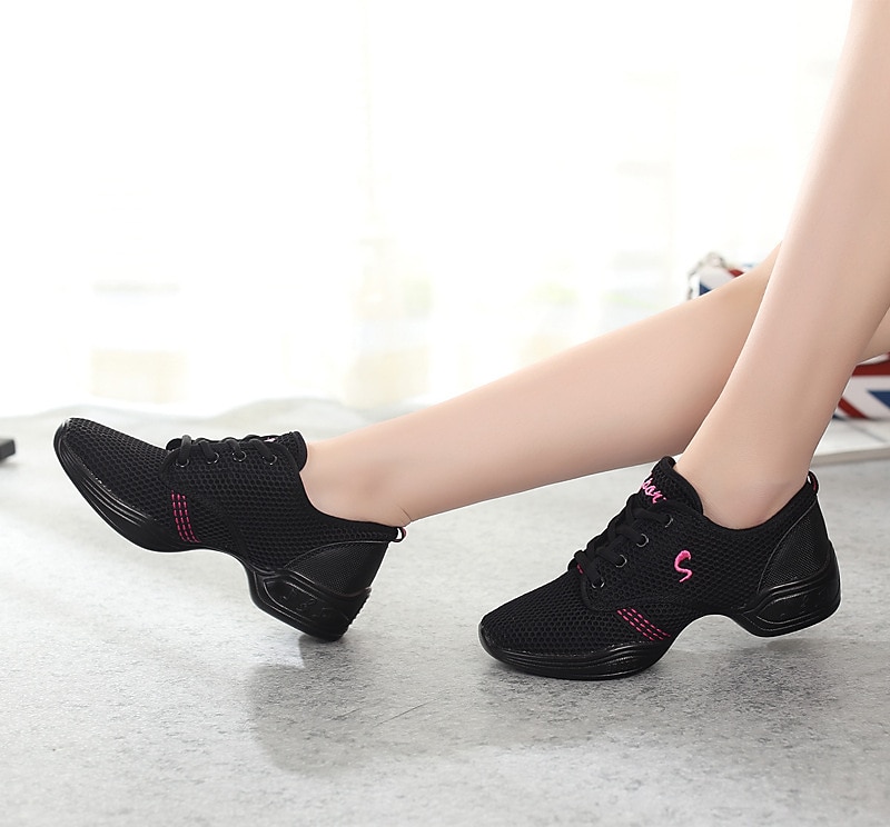 adidași de dans cu șireturi din plasă ușoară pentru femei – pantofi sport negri respirabili pentru antrenamente de jazz, zumba și fitness 2025 - $34.99 –P1