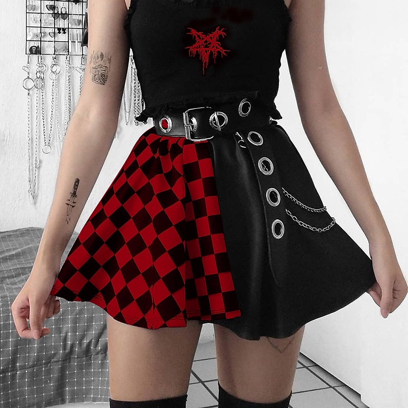 Vintage Punk & Gothic Masquerade Normal Goth Girl Plaid Checkered Fancy Dress Women's Event / Party Adults' Skirts Summer Spring 2026 - GBP £16 –P1