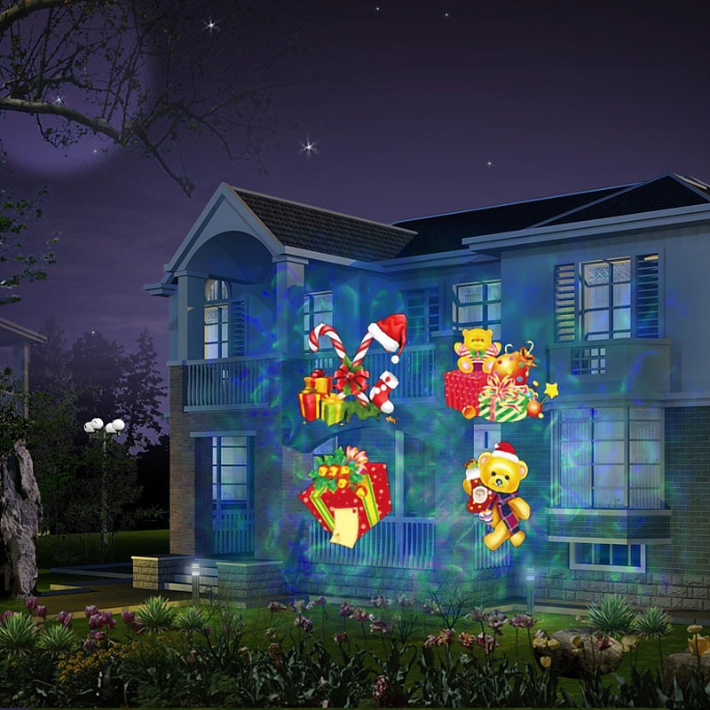 Projecteur à LED de noël Lumière de projecteur à vague d'eau 2 en 1 avec 16 motifs commutables Spectacle de lumière de paysage étanche pour la célébration d'anniversaire d'halloween et décoration de de 2025 ? $55.99 –P4
