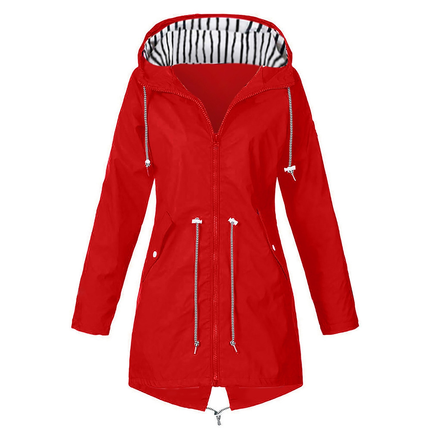 Qtinghua Women's Raincoats Windbreaker Rain Jacket Waterproof Lightweight Outdoor Hooded Trench Coats 