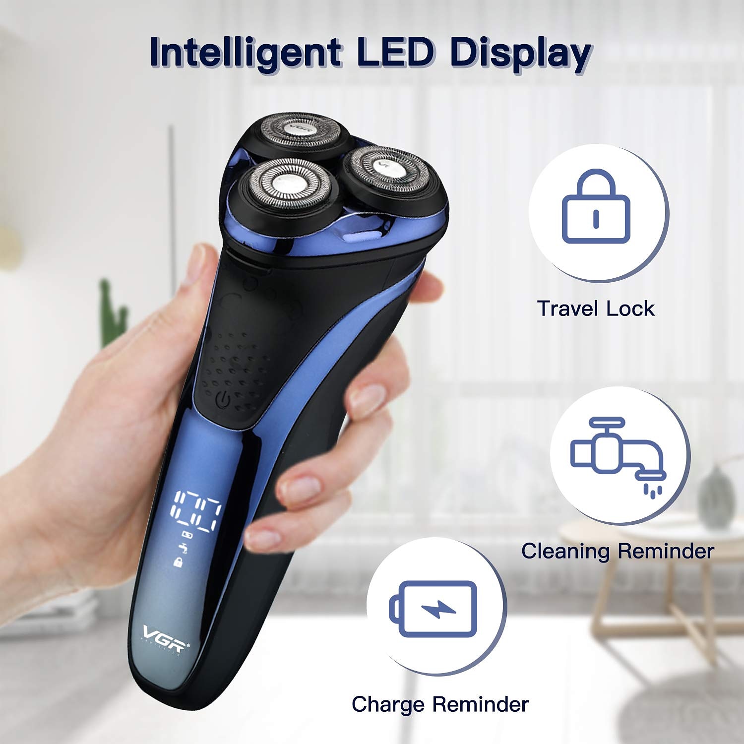 VGR Electric Razor for Men USB Rechargeable 3D Rotary Men's Shaver Pop-up Beard Trimmer Grooming Kit IPX7-Waterproof Corded & Cordless Wet Dry Beard Shavers LED Display 2025 - $47.99 –P7