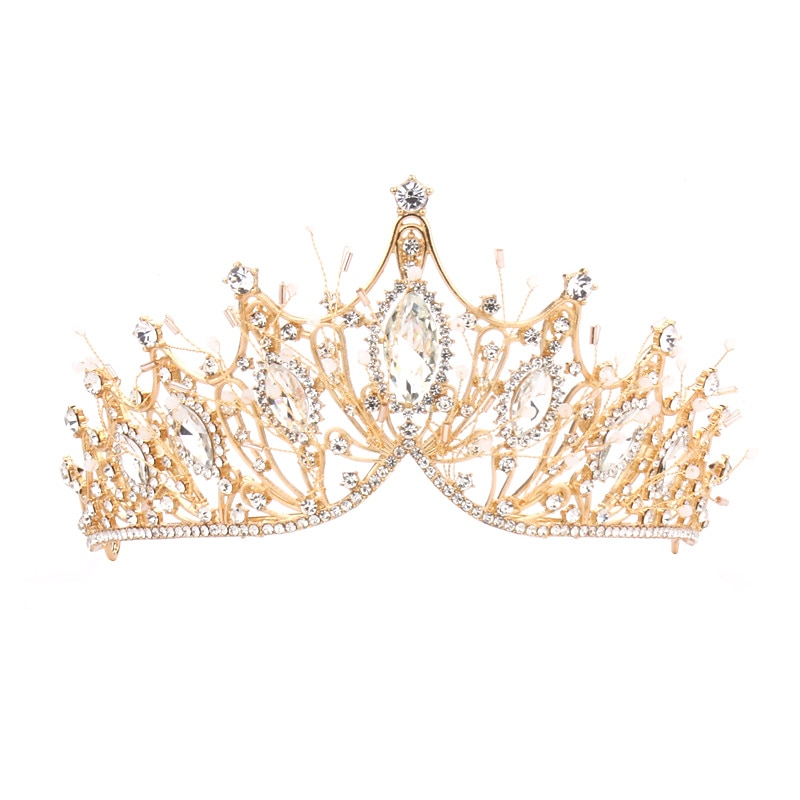 Strasslegierung große Krone handgefertigte Accessoires atmosphärisches Styling Haarschmuck goldene Kleidkrone 2025 - $17.99 –P9