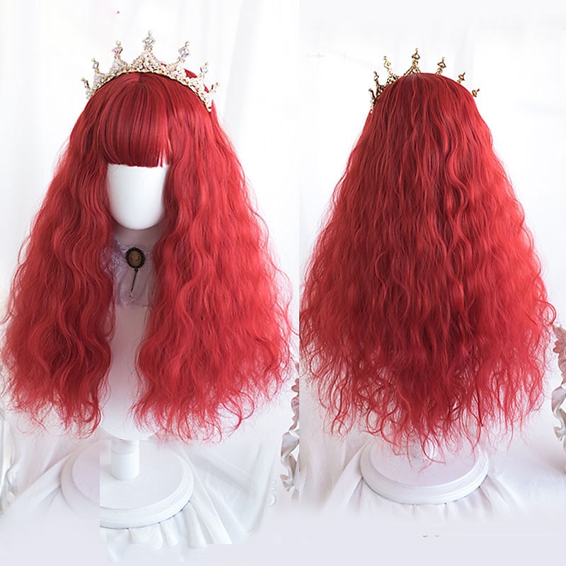 Długa Ombre Kolorowa Syntetyczna Peruka Cosplay Lolita Harajuku z Grzywką Naturalne Fale Różowa Fioletowa Niebieska Codzienna Peruka Halloween 2025 - $25.99 –P2