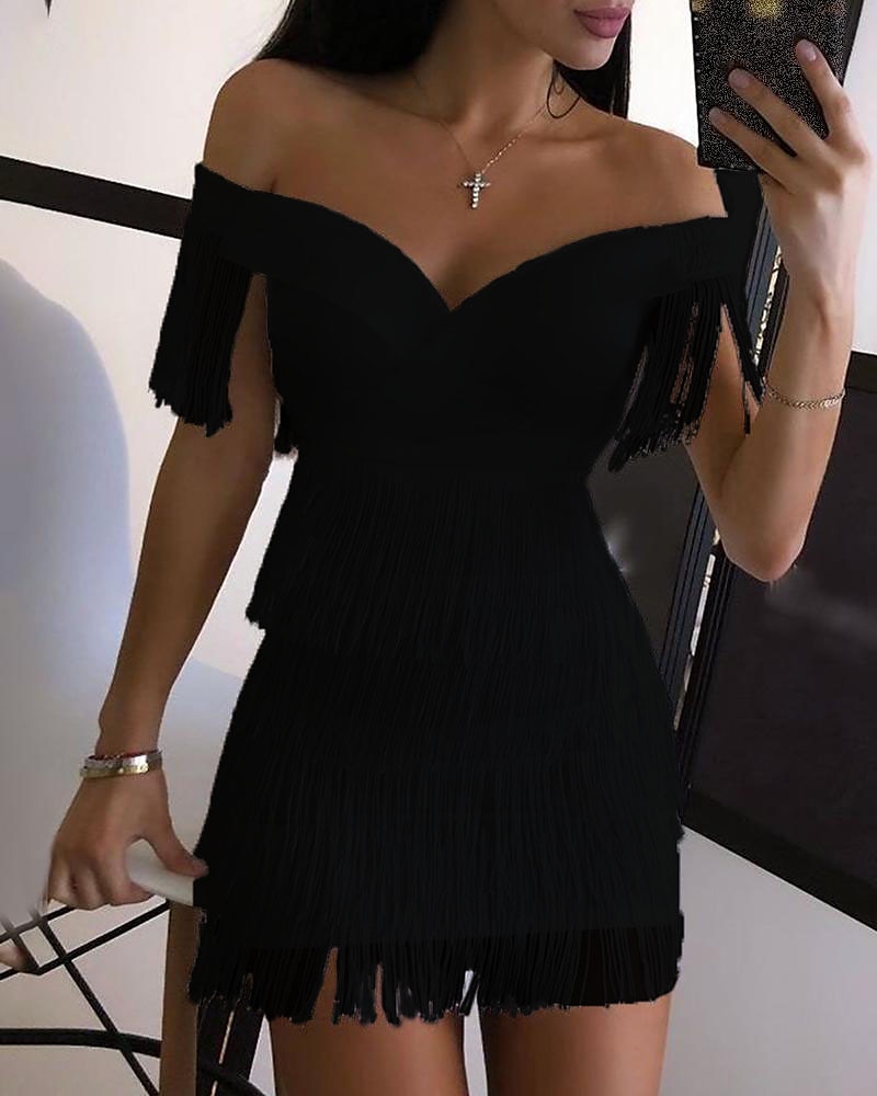 Women‘s Sequin Dress Fringe Dress Party Dress Sparkly Dress Dress Homecoming Dress Mini Dress Black White Sleeveless Tassel Fall Spring V Neck Fashion Birthday 2023 - US $45.99 –P4