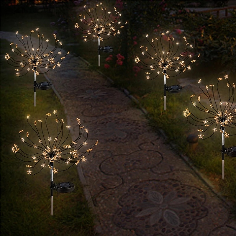 2x LED Solar Firework Fairy String Lights Garden Outdoor Sensor Night Lamp 
