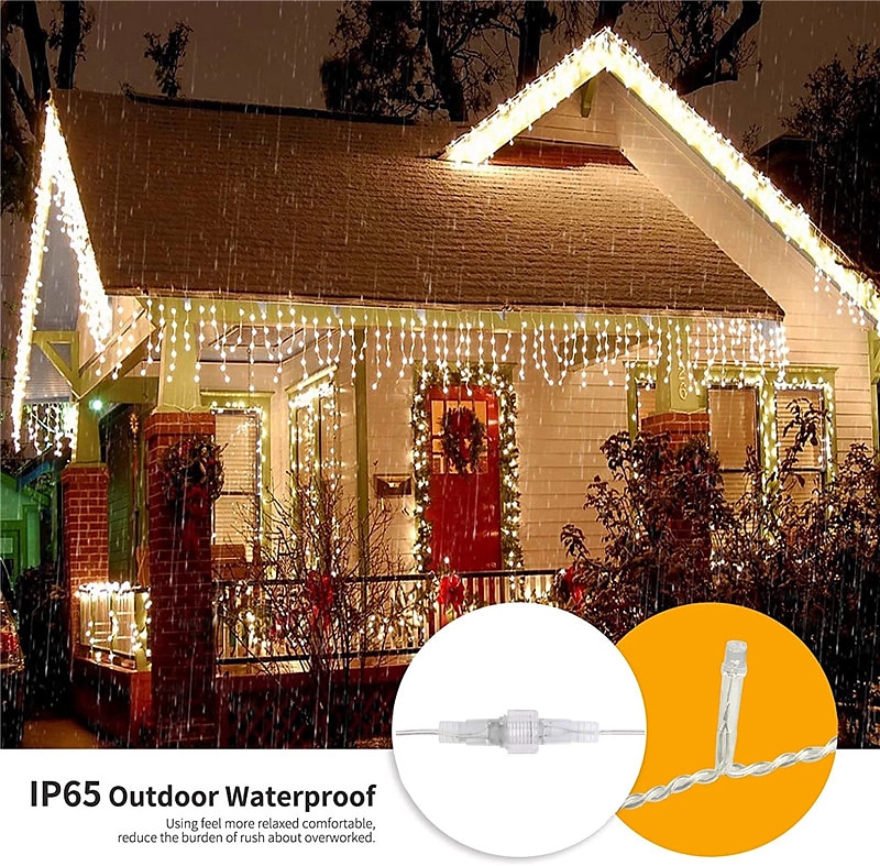 Icicle String Light Decor Light IP44 Outdoor Holiday Light Icicle Curtain Lights 3.5M 5M 96Leds 216Leds Flexible String Light for New Year Xmas Party Decoration Garland Colorful Lighting EU US Plug 2025 - $12.99 –P11