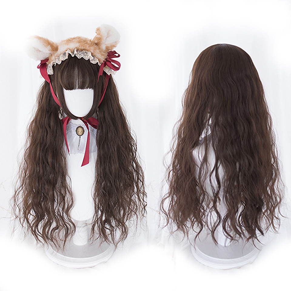 Długa Ombre Kolorowa Syntetyczna Peruka Cosplay Lolita Harajuku z Grzywką Naturalne Fale Różowa Fioletowa Niebieska Codzienna Peruka Halloween 2025 - $25.99 –P5