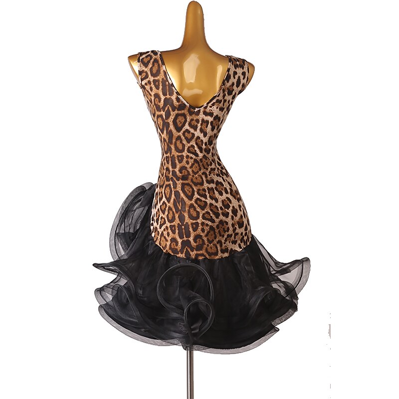dans salsa latin dansjurk luipaardprint ruches damestraining mouwloos hoog spandex 2025 - $78.99 –P5