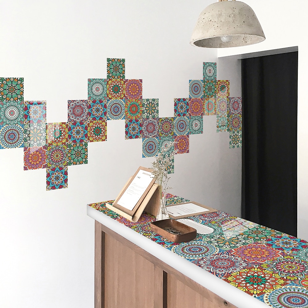 12/48db mandala stílusú csempe matricák, dekoratív vízálló csempe matricák, lehúzható és ragasztható vinil öntapadó falmatricák, konyhai fürdőszoba nappali bútorokhoz és fali dekorációhoz 2025 - $17.49 –P14