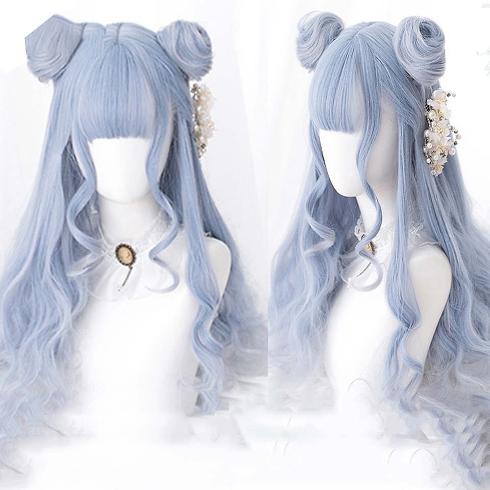 Długa Ombre Kolorowa Syntetyczna Peruka Cosplay Lolita Harajuku z Grzywką Naturalne Fale Różowa Fioletowa Niebieska Codzienna Peruka Halloween 2025 - $25.99 –P13