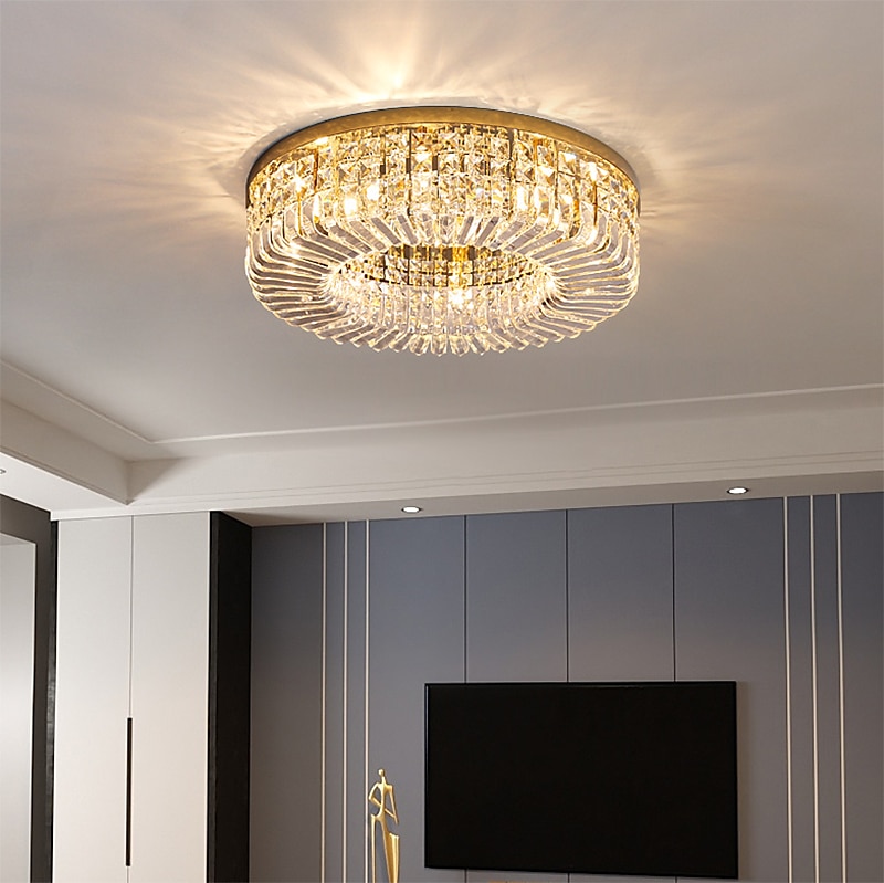 50cm 60cm 80cm luces de techo cristal diseño de círculo único araña de metal morden lujo estilo nórdico dormitorio sala de estar araña led 110-120v 220-240v 2025 - $601.99 –P10