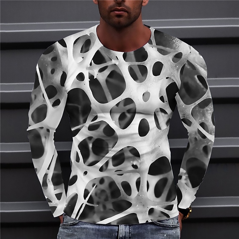 2025年 男性用 男女兼用 幾何学模様 グラフィック Tシャツ 長袖 Tシャツ 3Dプリント クルーネック シャツ デザイナー カジュアル 大きくて背が高い 日常 祝日 ホワイト イエロー ルビーレッド 春 & 秋 衣類 S M L XL XXL 3XL 4XL コレクション – $19.99 –P1