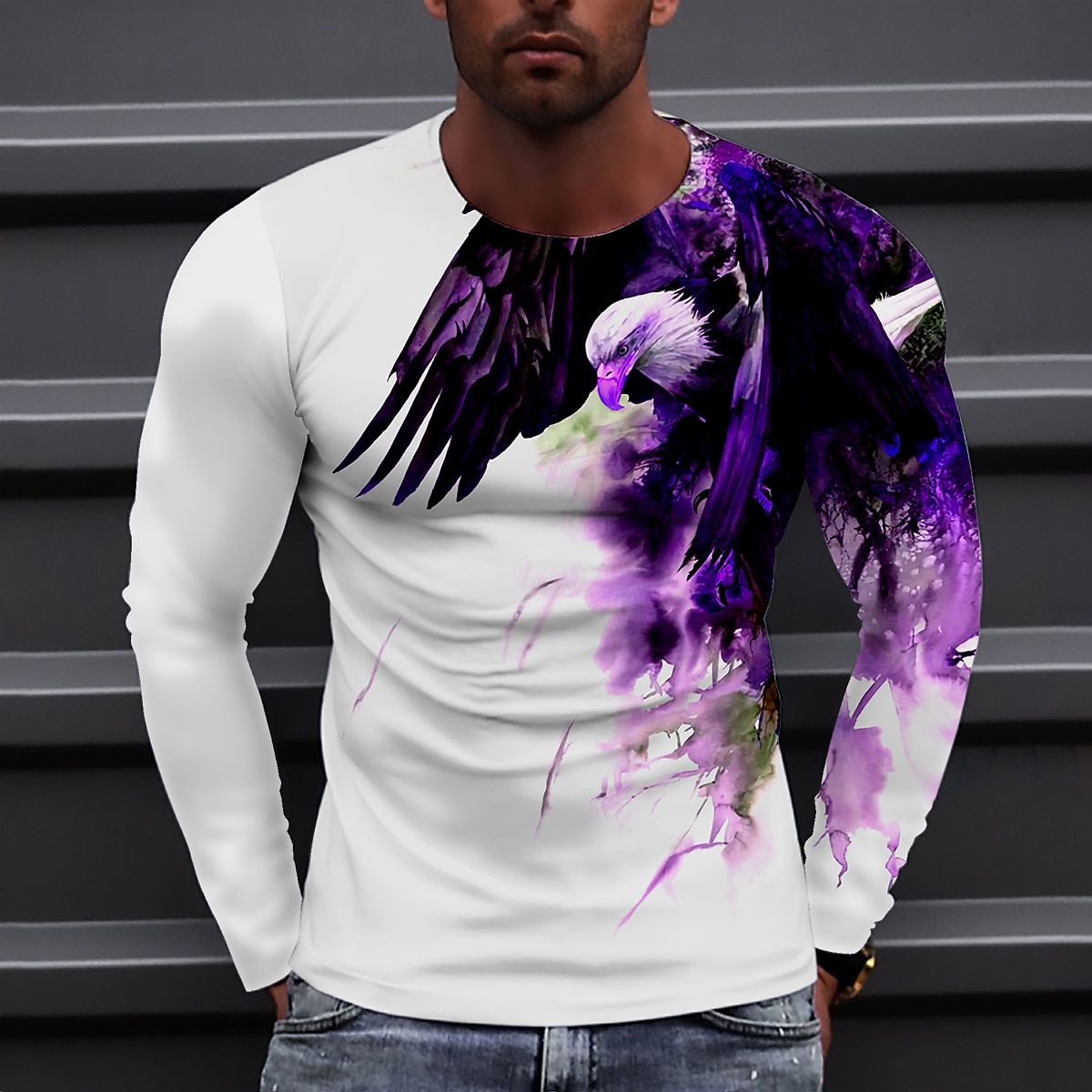 Swipe flamme by Men's Unisex T shirt Tee Shirt Tee Crew Neck Graphic Prints Eagle White  Blue Purple Yellow 3D Print Long Sleeve Print Daily Holiday Tops Designer  Casual Big and Tall 2023 - US $16.99