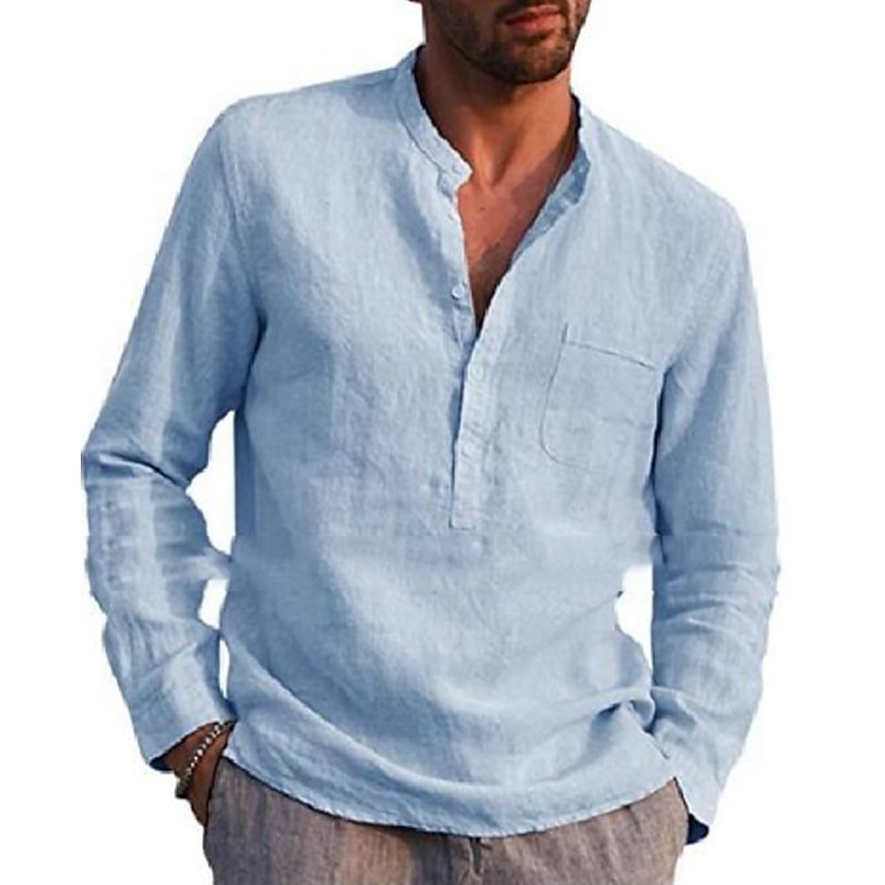 Stylish Mens V Neck Casual Shirts Button Front Vintage Henley Wine Soft Tops New 