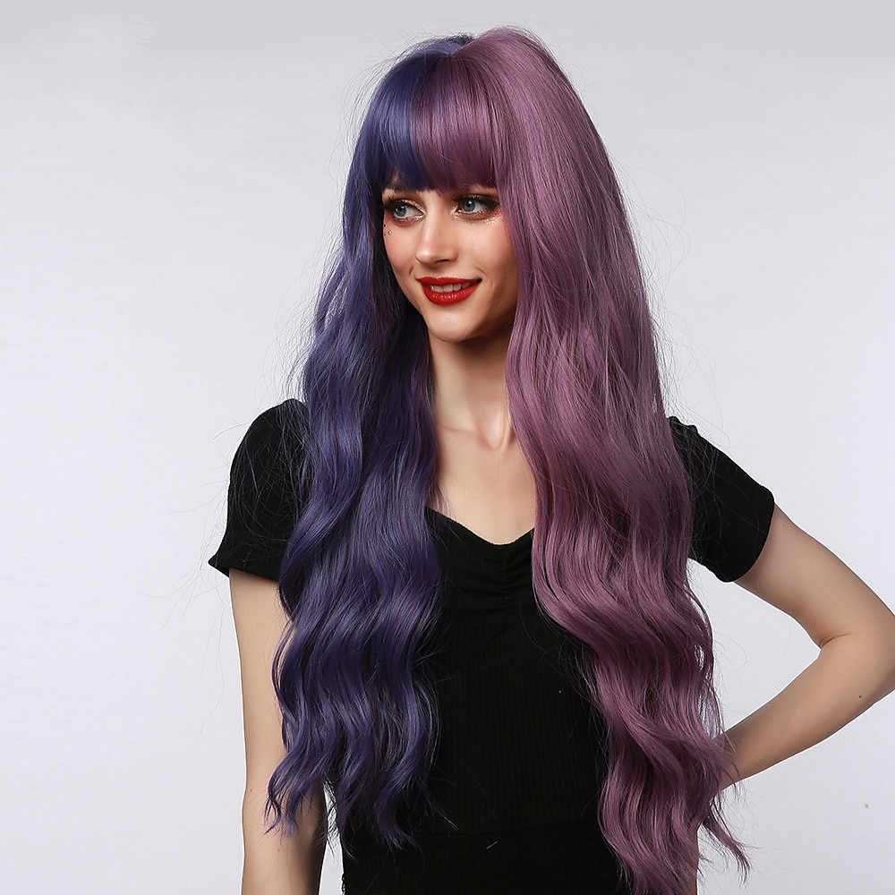 half black half purple wig