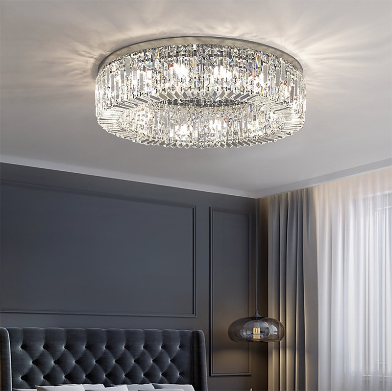 50cm 60cm 80cm luces de techo cristal diseño de círculo único araña de metal morden lujo estilo nórdico dormitorio sala de estar araña led 110-120v 220-240v 2025 - $601.99 –P4