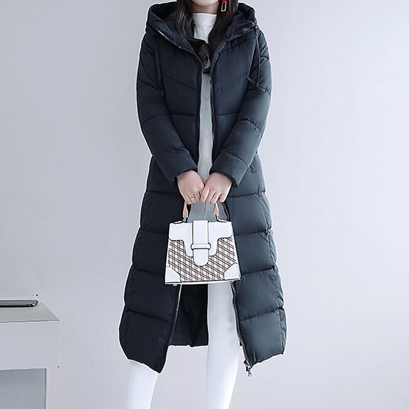 Women's Puffer Jacket Winter Jacket Winter Coat Hoodie Jacket Street Daily Valentine's Day Fall Winter Long Coat Regular Fit Warm Breathable Casual Jacket Long Sleeve Solid Color Full Zip Black Dusty 2024 - $59.99 –P4