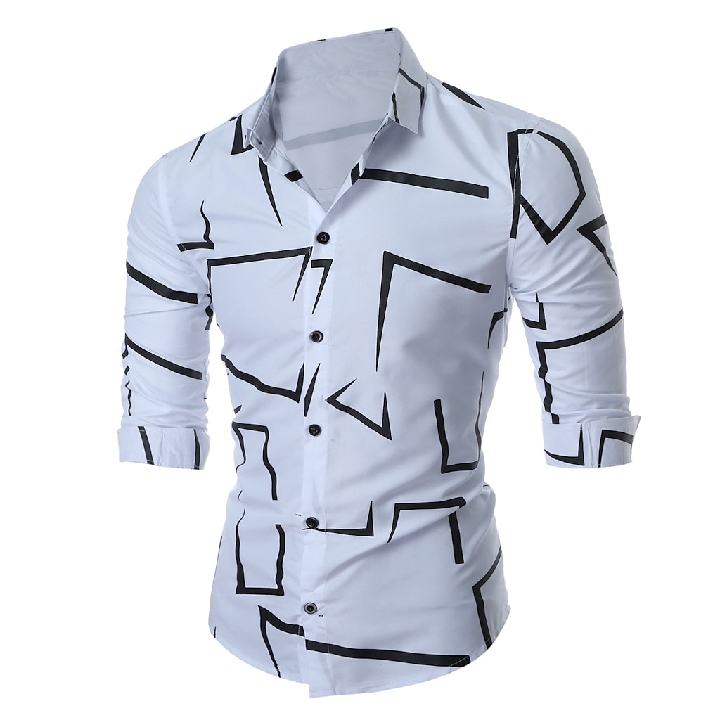 Herren Geometrische Muster Geometrie Hemd Knopfhemd Langarm Modisch Designer Geschäftlich Casual Täglich Wochenende Frühling Herbst Winter Klassischer Kragen Bedruckt Schwarz Weiß Rote Marineblau 2025 - $24.99 –P2