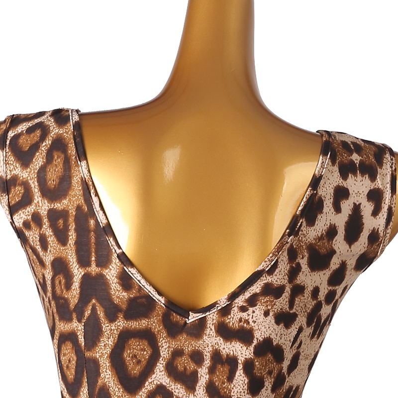 dans salsa latin dansjurk luipaardprint ruches damestraining mouwloos hoog spandex 2025 - $78.99 –P8