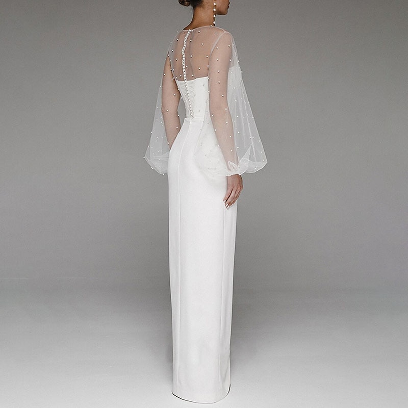 Skjermkleding Kveldsgalla Elegant Kjole Formell Kveld Fødselsdag Gulv Lengde Uten Ermer Smykkekrave Høst Bryllup Gjest Stretch Stoff med Beading Splicing 2025 - $183.99 –P2