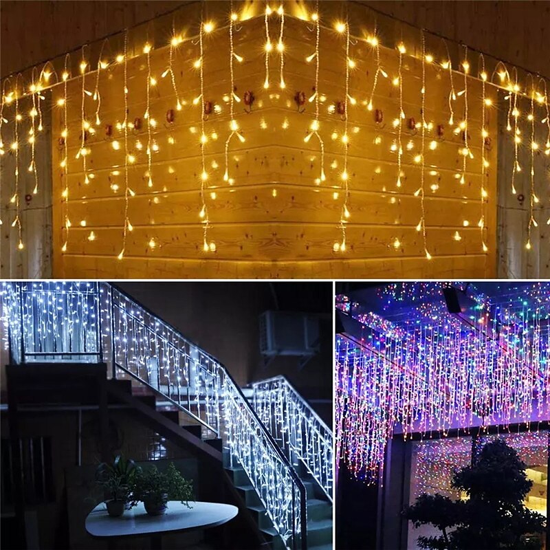 luz de cordão de pingente luz de decoração ip44 luz de férias ao ar livre luzes de cortina de gelo 3,5m 5m 96leds 216leds luz de corda flexível para ano novo decoração de festa de natal guirlanda iluminação colorida eu us plug de 2025 por $12.99 –P11