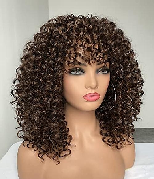 Brown Wigs for Women Afro Curly Wigs with Bangs for Black Women Kinky Curly Wig for Daily Wear (Color : Brown) 2025 - $31.99 –P2