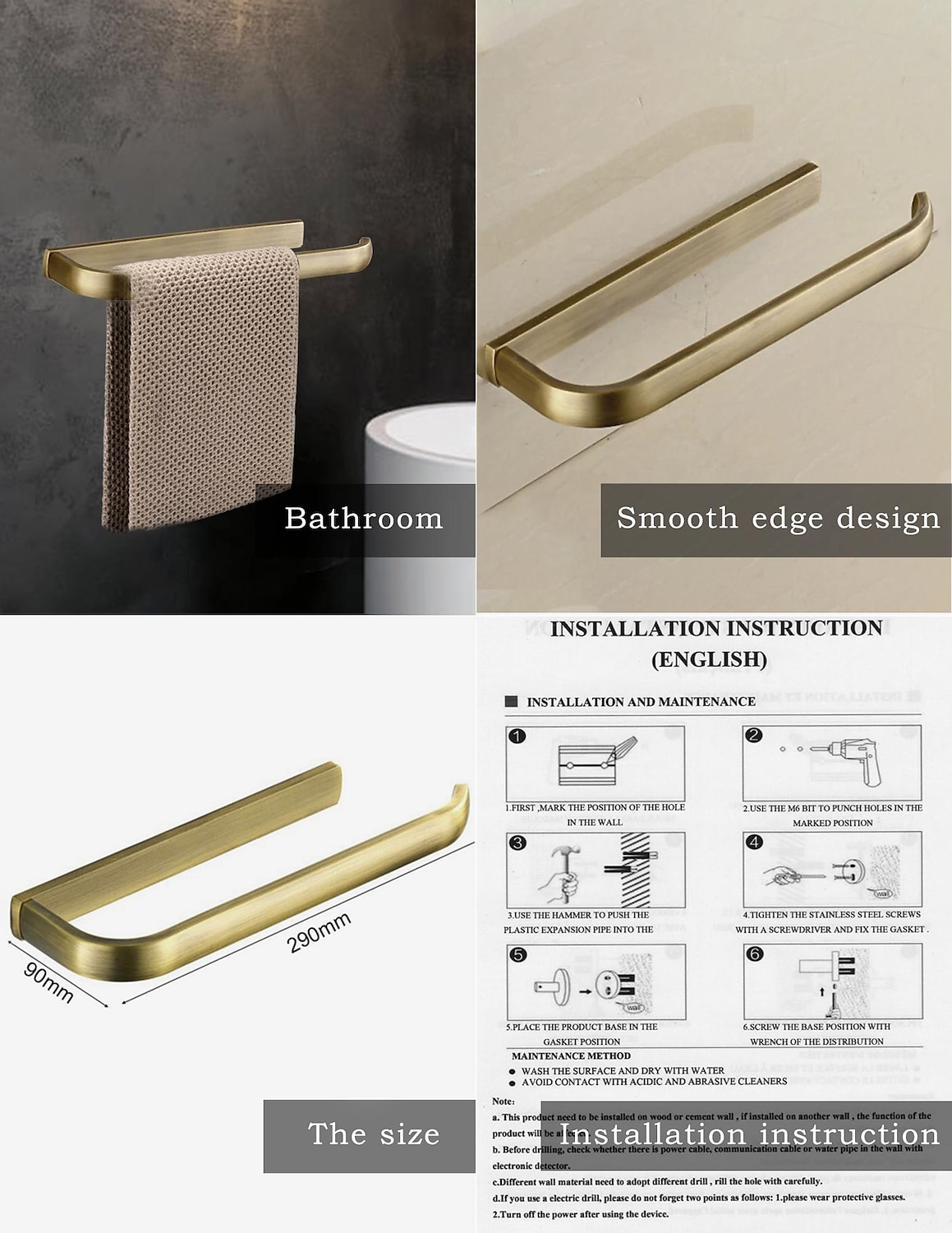 Brushed Brass Towel holder Towel Bar Contemporary Brass 1pc - Hotel bath 1-Towel Bar 2025 - $44.99 –P1