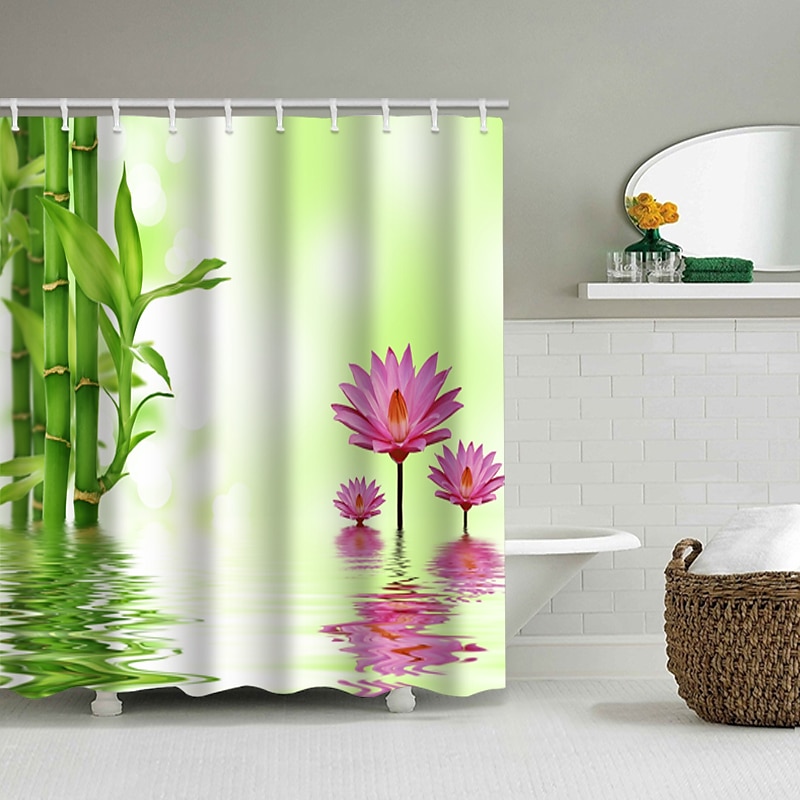 Κουρτίνα ντους με γάντζους 180cm*180cm(70"*70") Πολυεστέρας Πλενόμενη Αδιάβροχη Σύγχρονο Μπάνιο Τοπίο Λωτού Εκτύπωση 2025 - $25.99 –P4