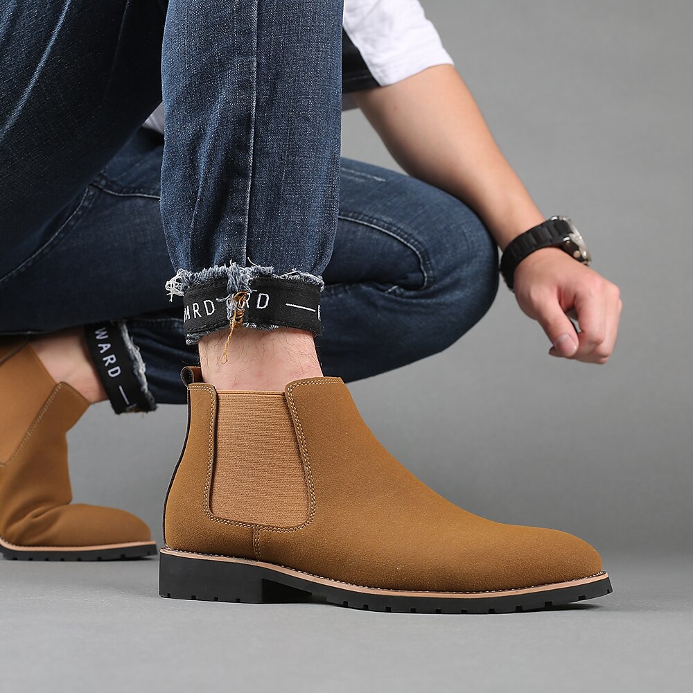 Men's Boots Chelsea Boots Casual Classic Daily PU Booties / Ankle Boots Black Khaki Brown Fall Winter 2023 - AED 190.99 –P2