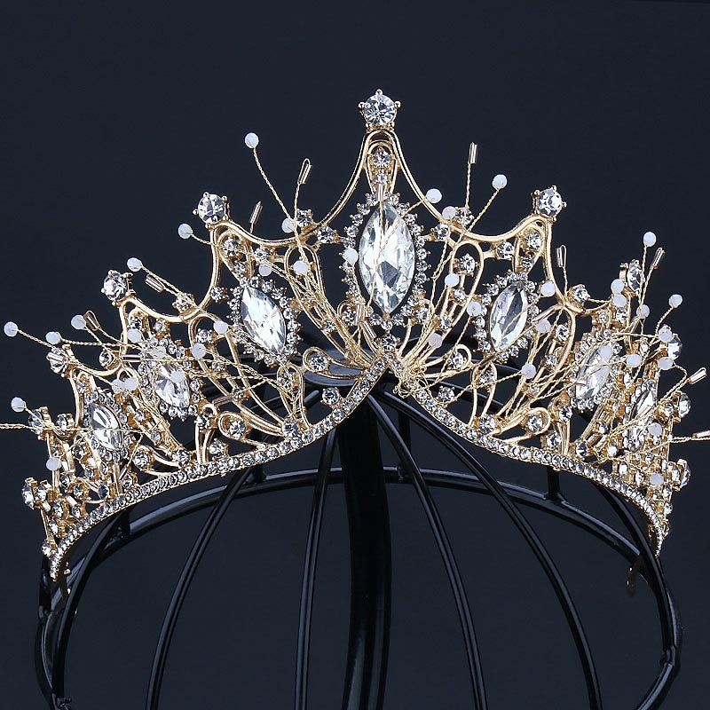 Strasslegierung große Krone handgefertigte Accessoires atmosphärisches Styling Haarschmuck goldene Kleidkrone 2025 - $17.99 –P13