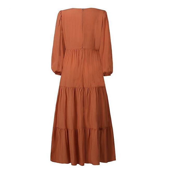 Mulheres Vestido Swing Vestido Longo Vestido Maxi Verde Escuro Marron Preto Manga Longa Cor imaculada Franzido Pregueado Patchwork Outono Primavera Decote V Boho Casual Vestido de outono Manga de 2025 por $33.99 –P3
