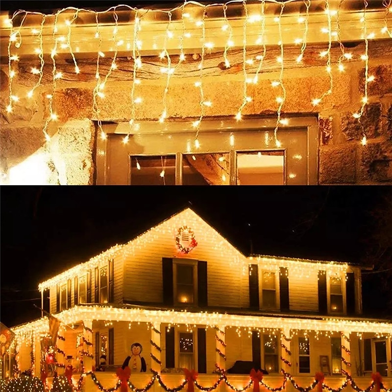 luz de cordão de pingente luz de decoração ip44 luz de férias ao ar livre luzes de cortina de gelo 3,5m 5m 96leds 216leds luz de corda flexível para ano novo decoração de festa de natal guirlanda iluminação colorida eu us plug de 2025 por $12.99 –P12