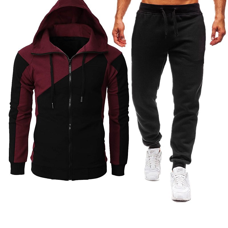 Homens Moletom Moletom zip Up com capuz Jaqueta de suor Vermelho Vinho Preto Vermelho Azul Cinzento Claro Com Capuz Bloco de cor Patchwork Zíper Desportos e Ar livre Legal Casual Indispensável para de 2025 por $30.99 –P6