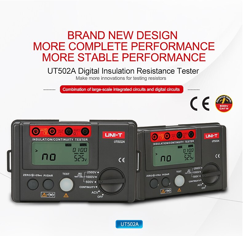 UNI-T UT502A 2500V Insulation Tester Ground Highly Voltmeter Meter Megohmmeter 