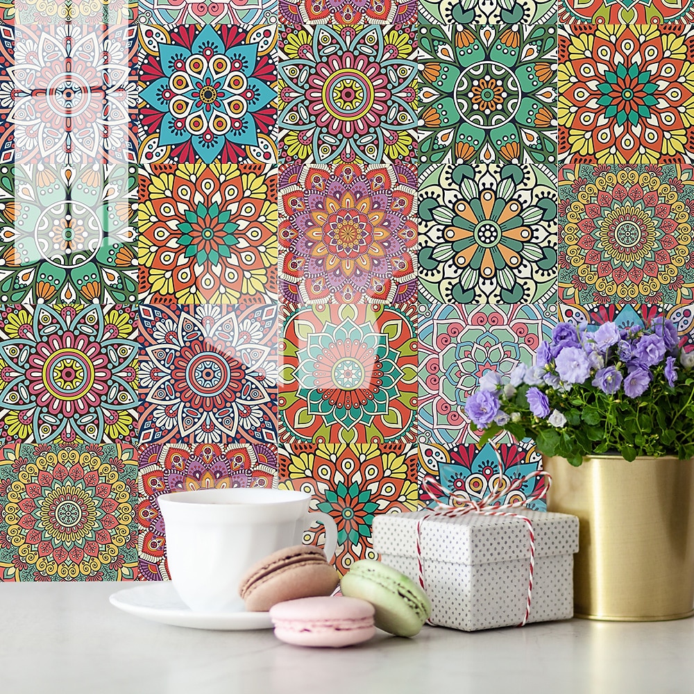 12/48db mandala stílusú csempe matricák, dekoratív vízálló csempe matricák, lehúzható és ragasztható vinil öntapadó falmatricák, konyhai fürdőszoba nappali bútorokhoz és fali dekorációhoz 2025 - $17.49 –P6
