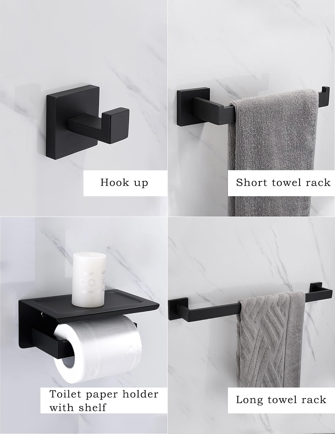 Bathroom Accessory Set Stainless Steel Include Towel Bar/Robe Hook/Toilet Paper Holder/Bathroom Tower Rack Matte Black 1or3or4pcs 2025 - $27.99 –P2