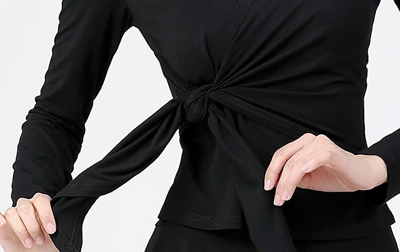 Dans de Societate Îmbrăcăminte de Sport Vârf Cordon Elastic Solid Pentru femei Antrenament Performanță Manșon Lung Capital 2025 - $20.99 –P1