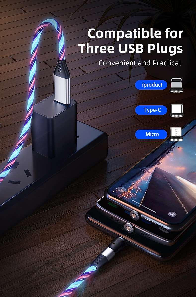 Универсальный зарядный кабель 3,3 фута 6,6 футов USB A на Lightning/микро/USB C 3 A Кабель для зарядки Быстрая зарядка 3 в 1 Магнитный Вращение на 540° Назначение Samsung Xiaomi Huawei 2025 - $18.99 –P8