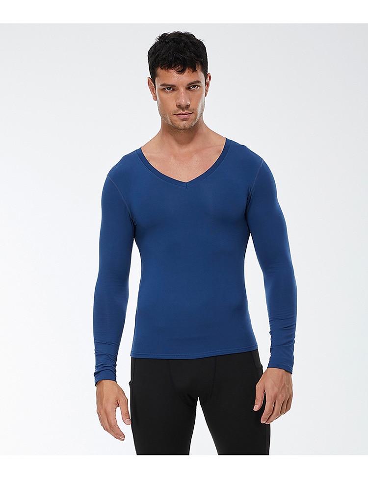 Муж. Компрессионная футболка Футболка для бега Длинный рукав Футболка Футболка Атлетический Одежда для спорта и отдыха Осень V-образный вырез Однотонный Спандекс Флис 2026 - $15.49 –P11