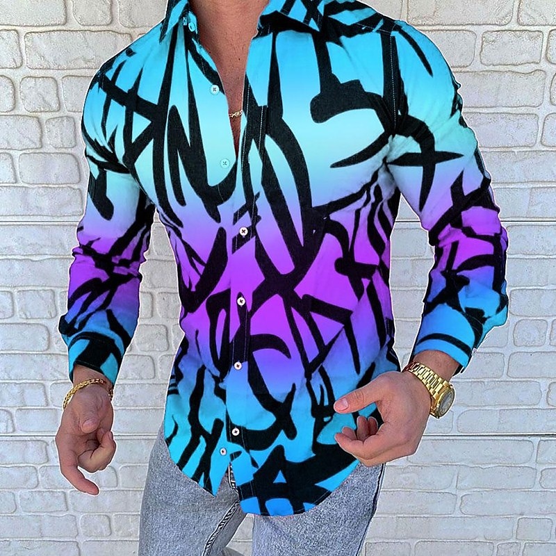 Per uomo Color Block A strisce Geometrica Camicia Camicia con bottoni Manica lunga Di tendenza Originale Semplice Informale Giornaliero Per uscire Autunno Inverno Colletto italiano visibile Collage del 2025 a $26.99 –P5