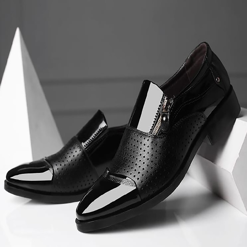scarpe formali da uomo in vernice nera con cerniera laterale – design elegante e alla moda per matrimoni, feste e abbigliamento da lavoro del 2025 a $42.99 –P2
