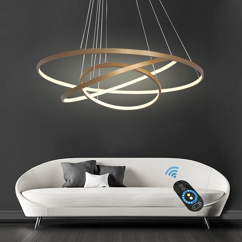 3 lumini led pandantiv 80/60/40cm cerc mat periat design auriu aluminiu vopsit finisaje sufragerie moderne lumini de sufragerie reglabile doar cu telecomanda 2025 - $299.99 –P8