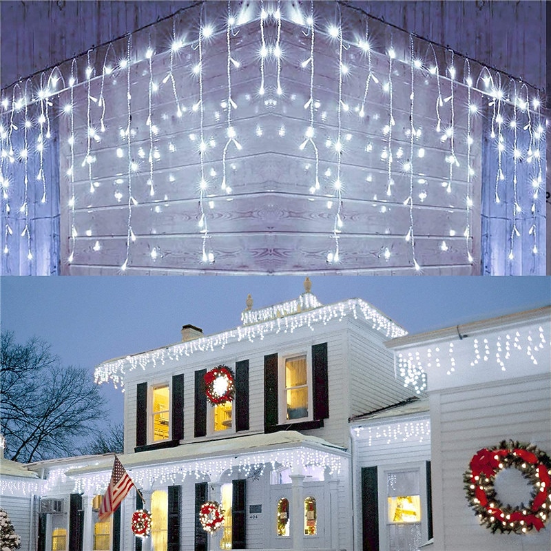 luz de cordão de pingente luz de decoração ip44 luz de férias ao ar livre luzes de cortina de gelo 3,5m 5m 96leds 216leds luz de corda flexível para ano novo decoração de festa de natal guirlanda iluminação colorida eu us plug de 2025 por $12.99 –P7