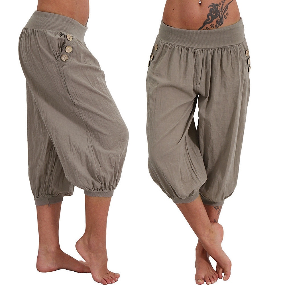 dámské kalhoty na jógu boční kapsy harémové kalhoty capri kalhoty spodky rychleschnoucí odvod vlhkosti lehký hippie boho světle modrý mandarinkový prášek bílý fitness posilovna cvičení pilates léto 2025 - $21.99 –P16