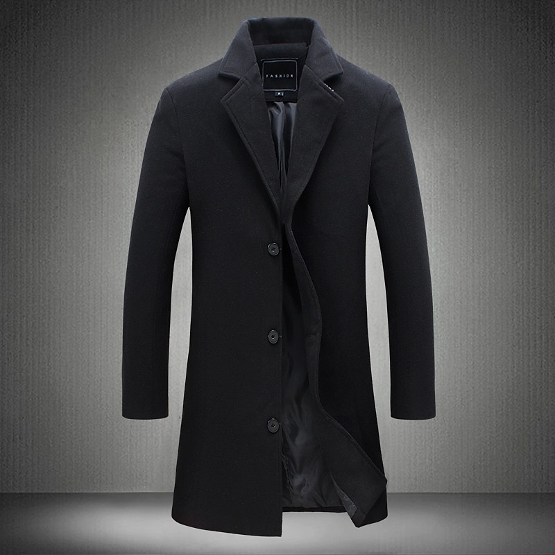 Men's Winter Coat Wool Coat Overcoat Trench Coat Short Coat Street Business Winter Fall Polyester Thermal Warm Breathable Outerwear Clothing Apparel Casual Solid Color Pocket Turndown Single Breasted 2025 - $39.99 –P2